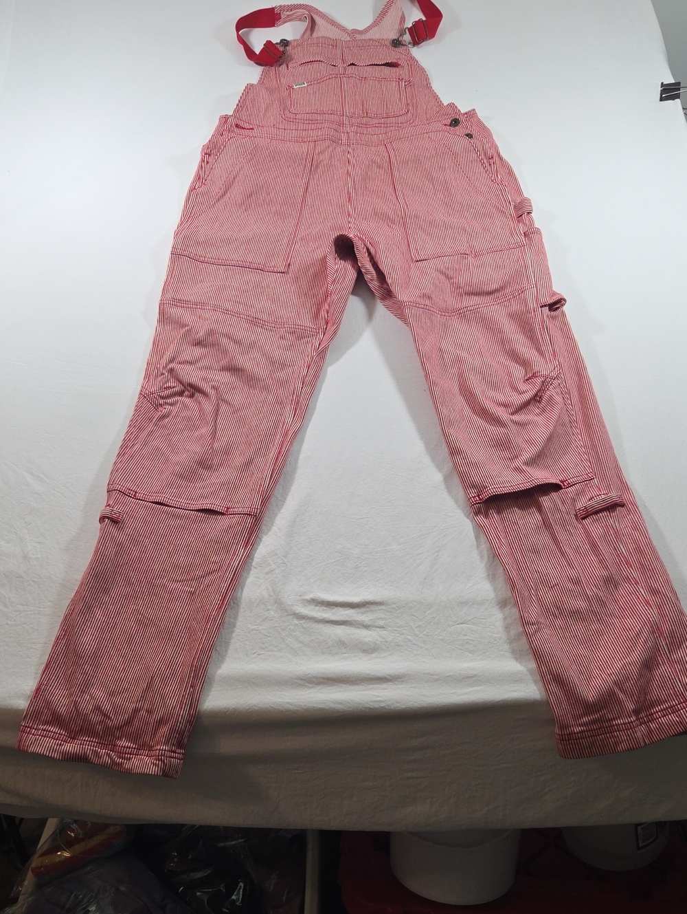 Duluth Red Striped Cargo Overalls Pants Men Woman Multi Pockets Cotton Casual